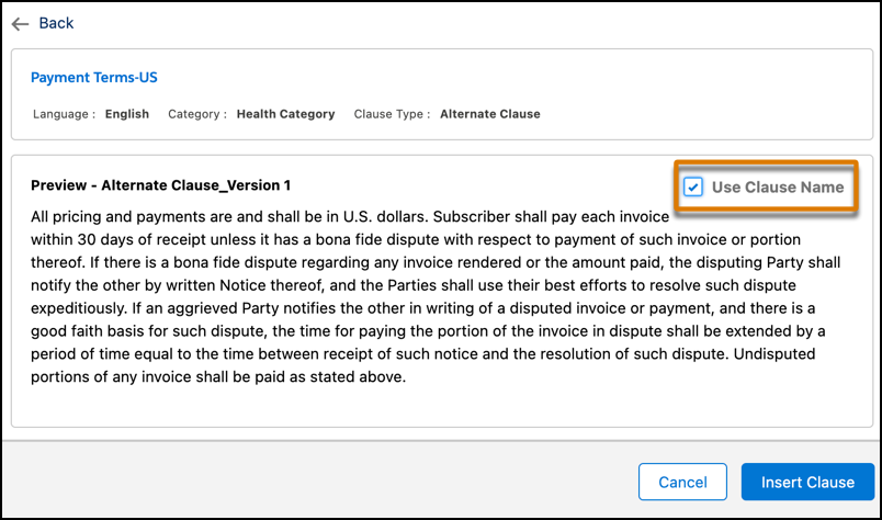 Use Clause Name checkbox.
