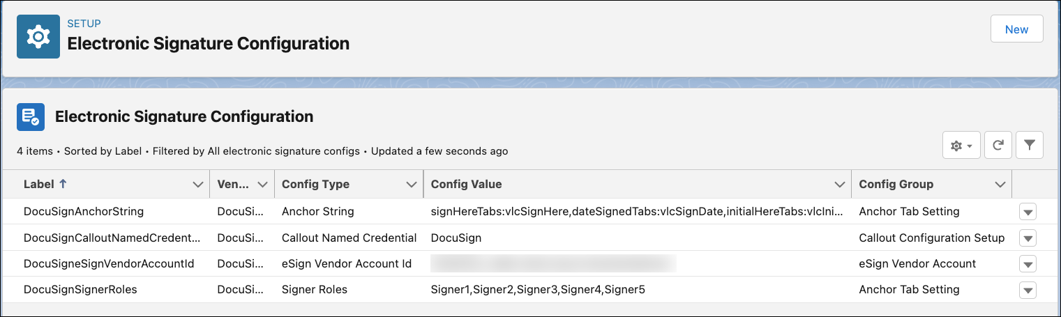 Electronic Signature Configuration settings page.