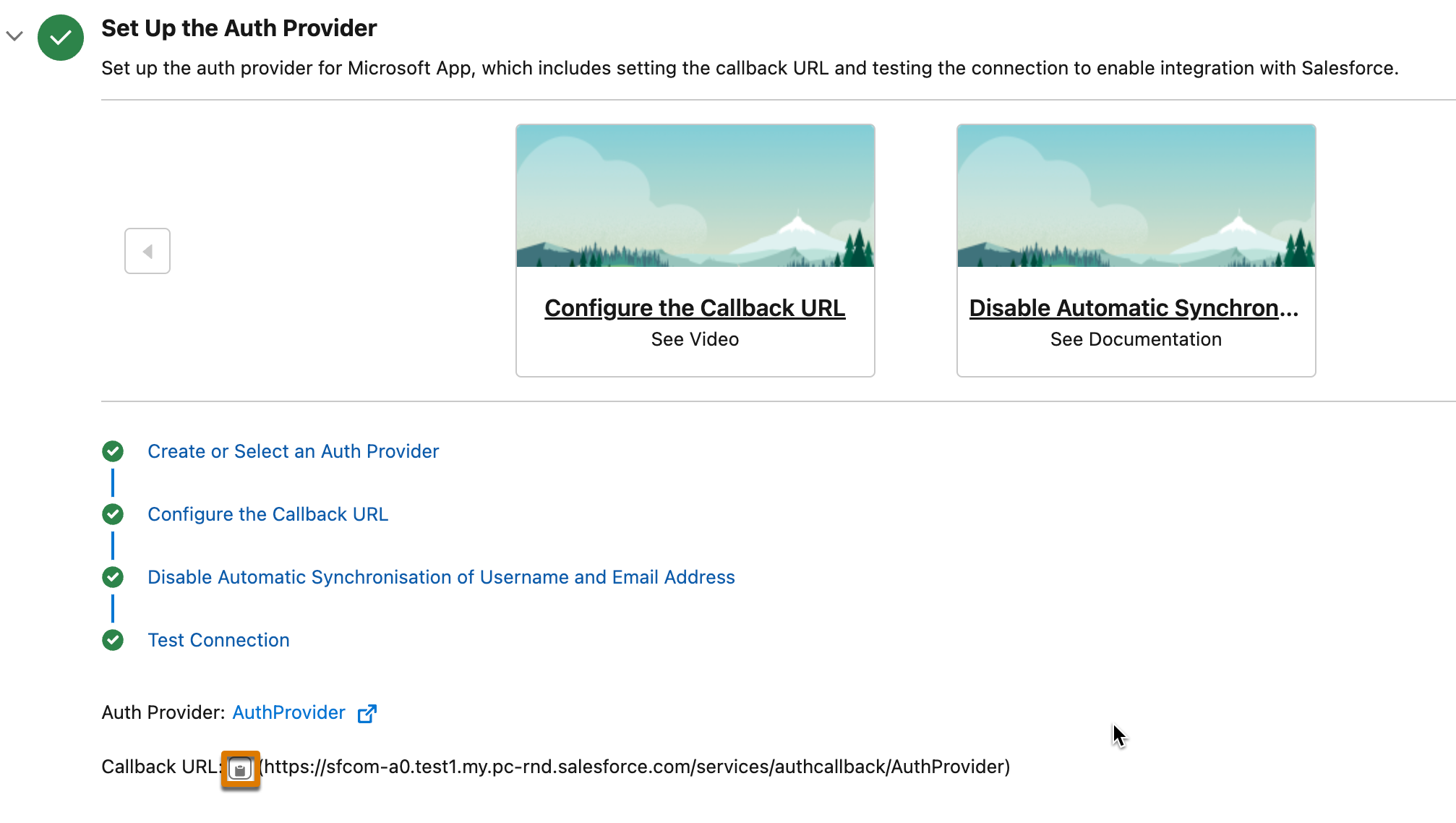 Copying callback URL