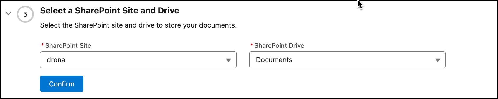 Selecting a SharePoint Site and Drive