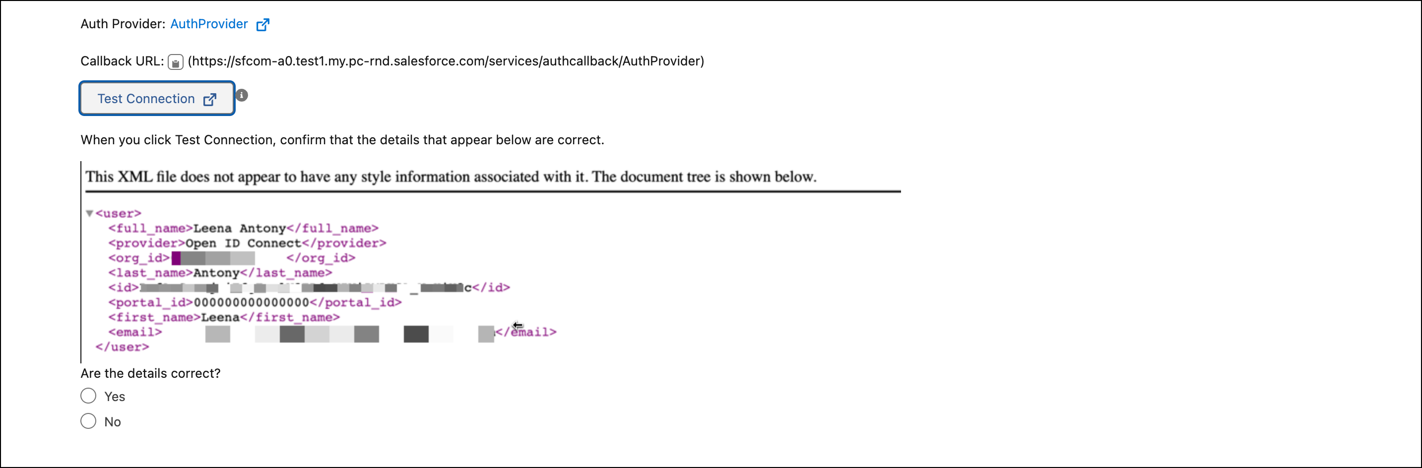Testing the connection between Salesforce and Microsoft 365 and Azure