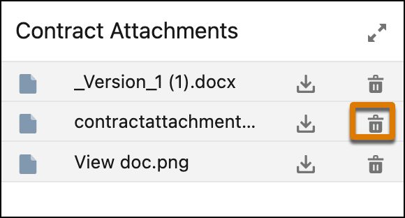 Select trash icon to delete contract attachment.