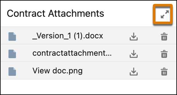Expand button to view expanded view of contract attachments.