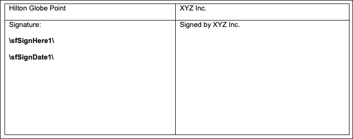 Sample signature tag in Microsoft Word document.