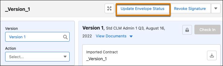 Update Envelope Status action button.