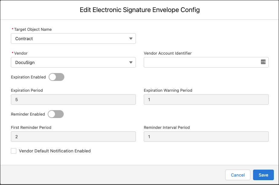 Modificare la pagina di configurazione della busta con firma elettronica.