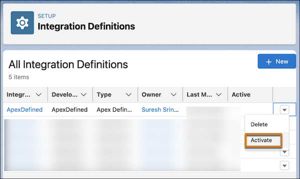 Activating an Integration Defintion