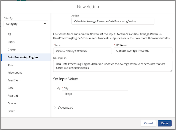 Flow action to run a Data Processing Engine definition.