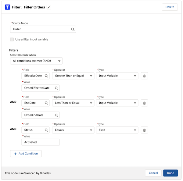 Filter orders in Filter node.
