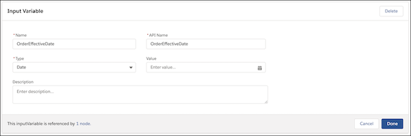OrderCreatedDate input variable