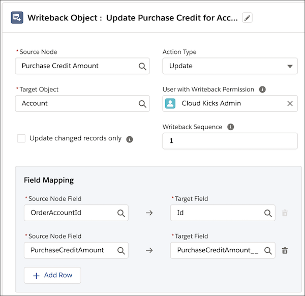 Write back to Year End Purchase Credit custom field in the Account object