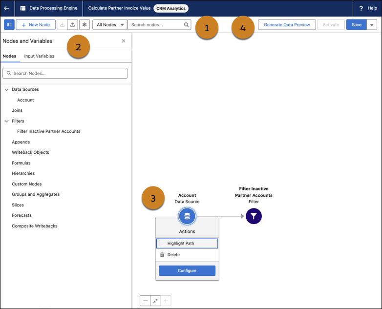 Data Processing Engine builder visual interface