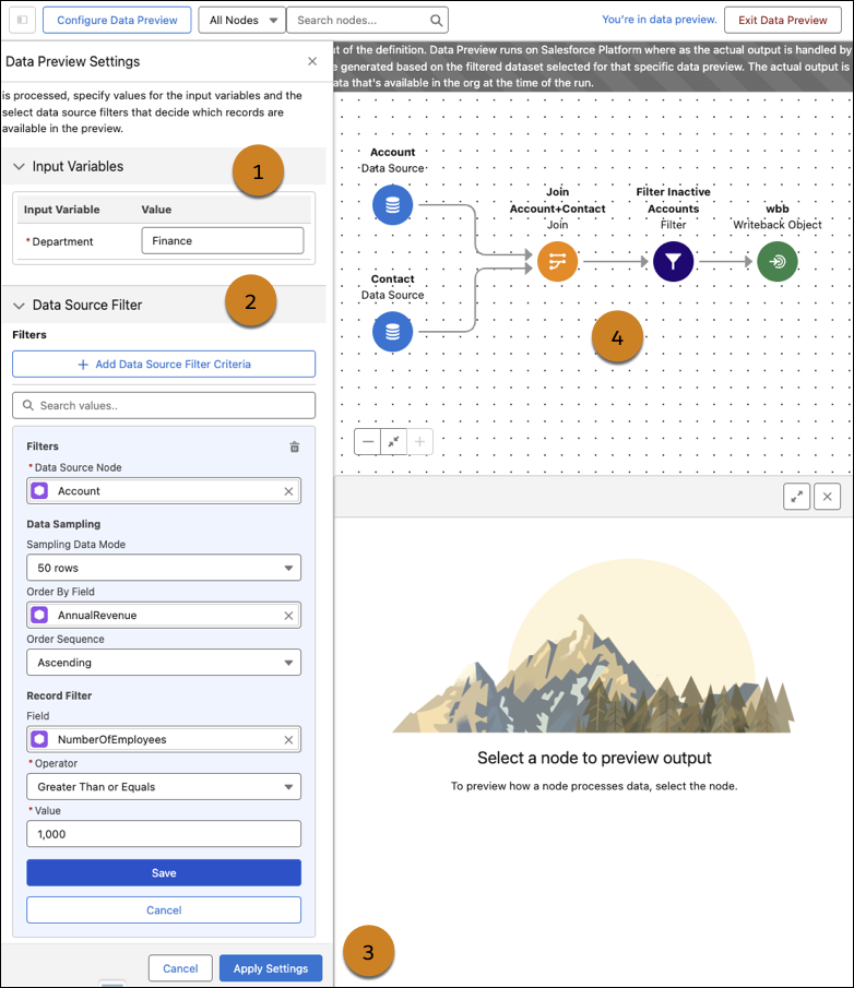 Data Preview mode of a Data Processing Engine definition.