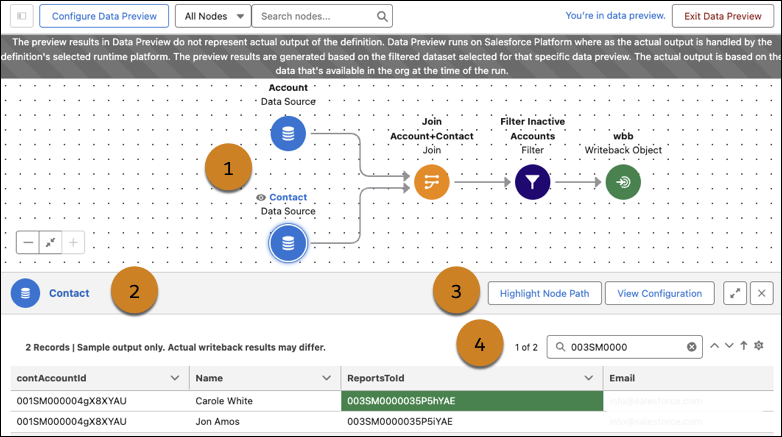 Data Preview mode of a Data Processing Engine definition.