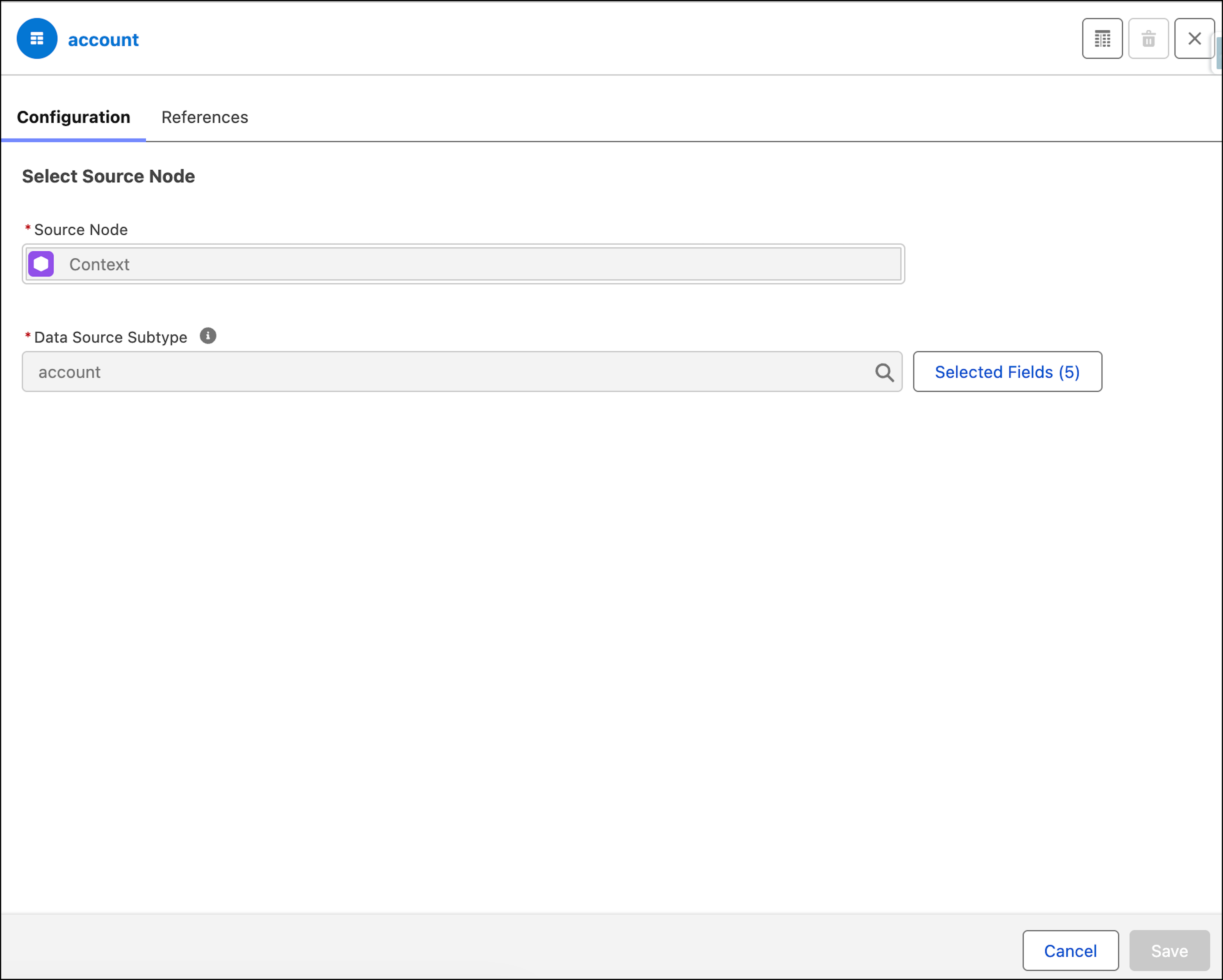 Configure context nodes as data source subtypes