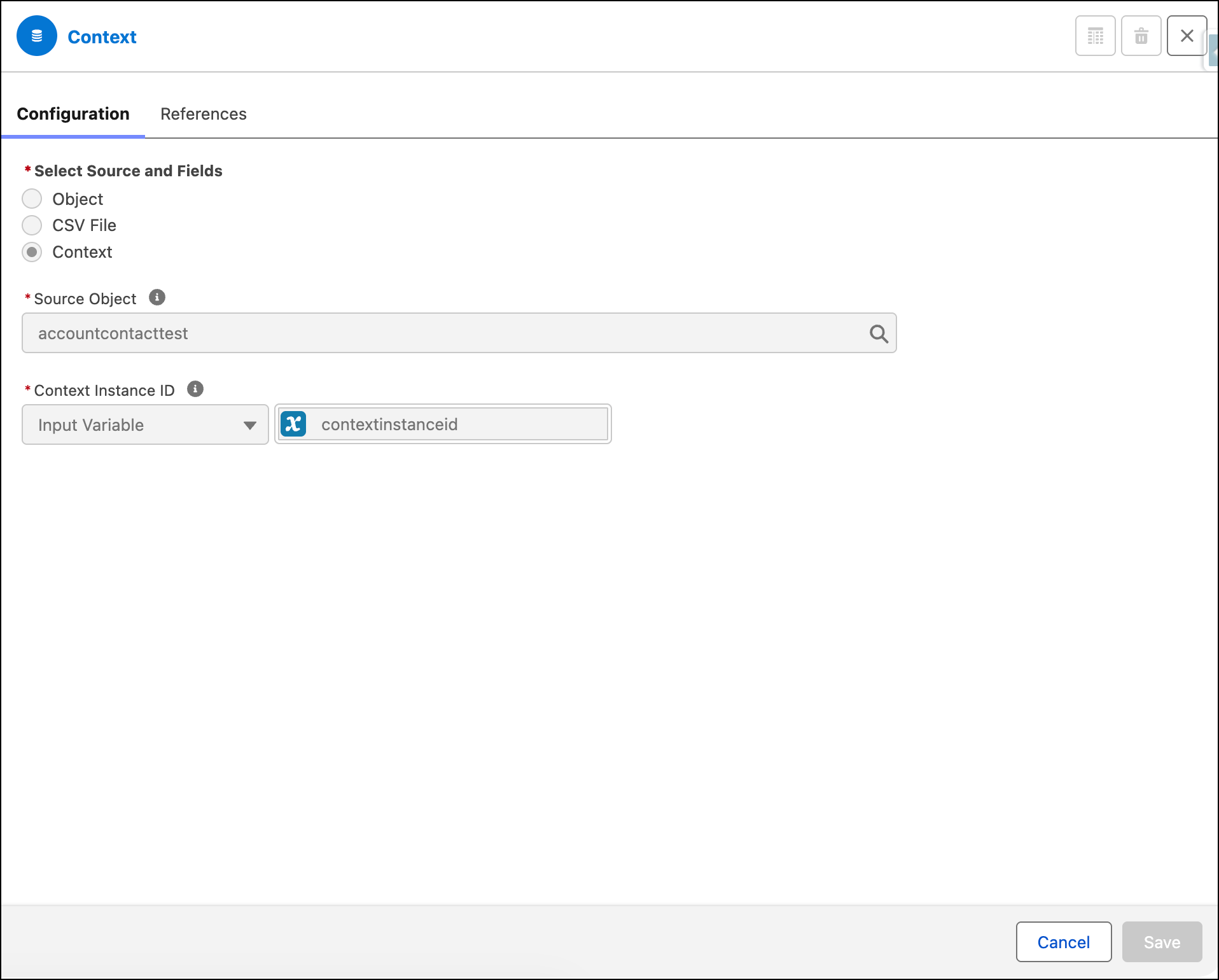 Configure context as data source