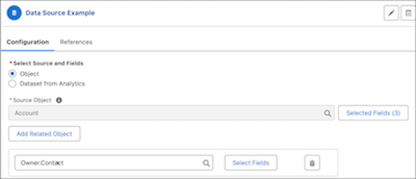 Data source node with Salesforce object selected as the source type.