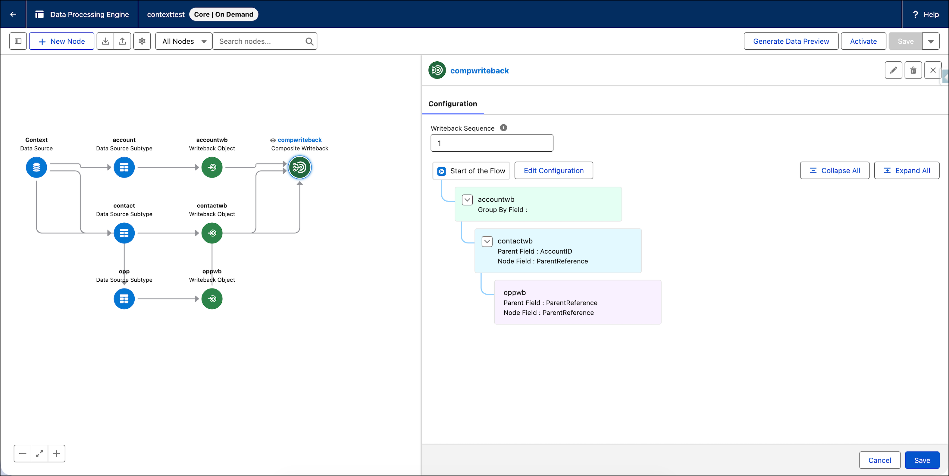Configure composite JSON writeback