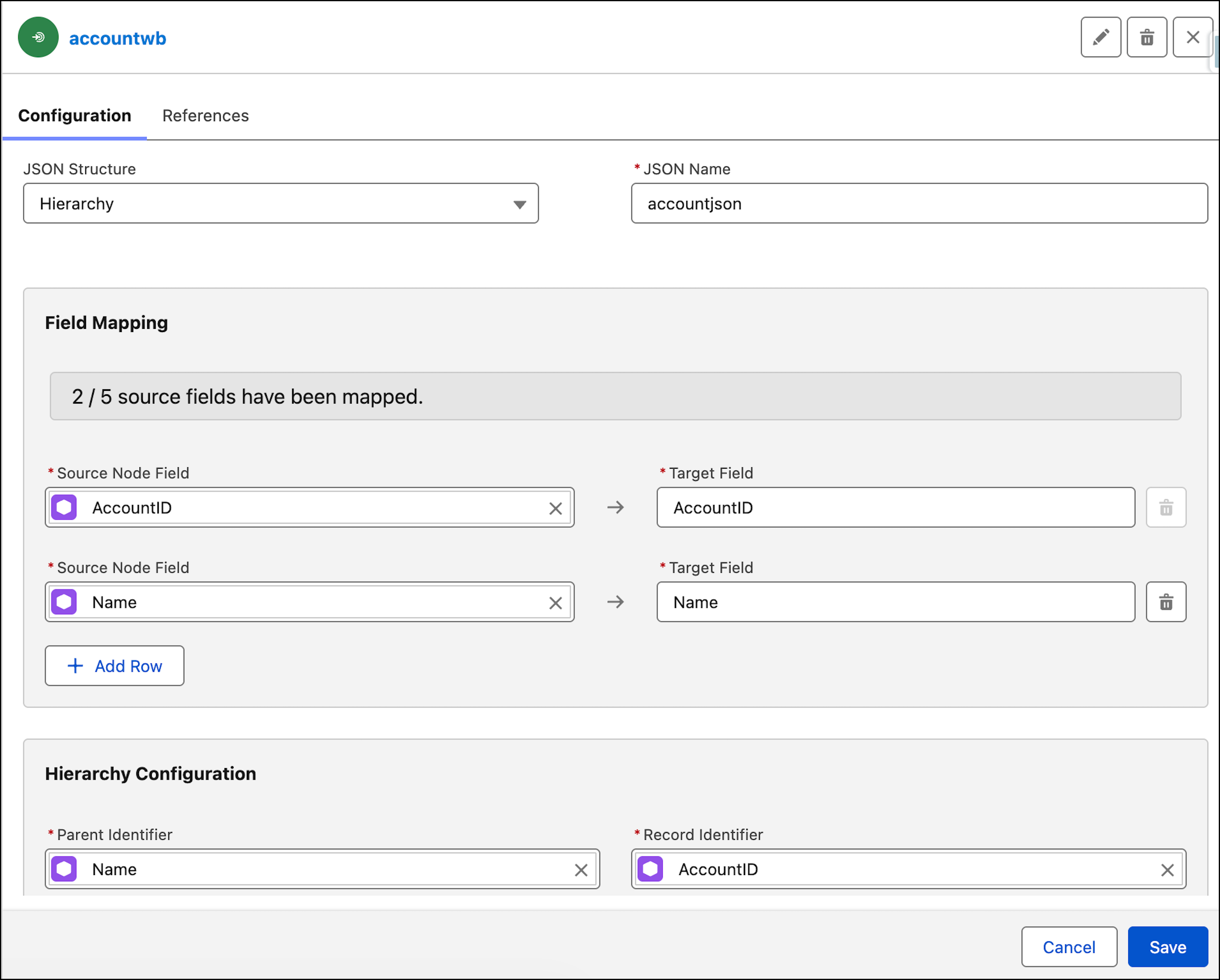 Configuring a Json writeback with hierarchy structure