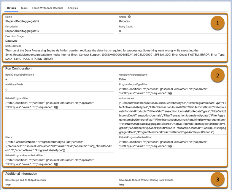 Details tab of a definition's run.