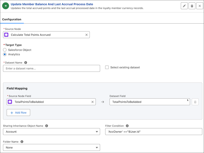Writeback object configuration section in CRMA runtime with Analytics selected as the target type.