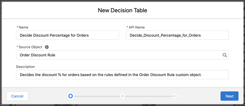 First window while creating a Decision Table.