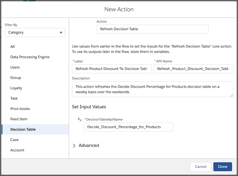 Refresh Decision Table action in Flows.