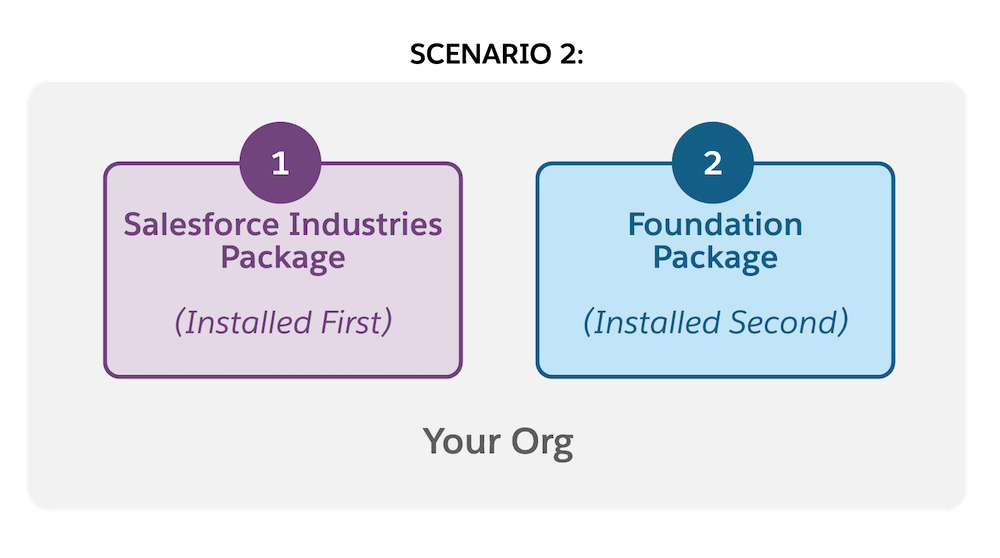 Scenario 2: Salesforce Industries package installed first, Foundation package installed second.