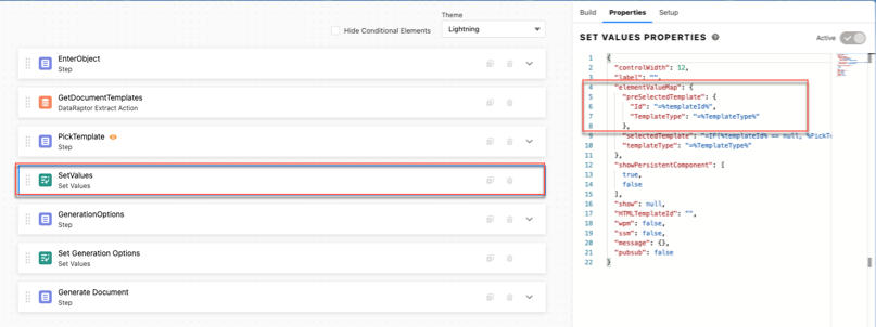 The elementValueMap in the SetValues step.