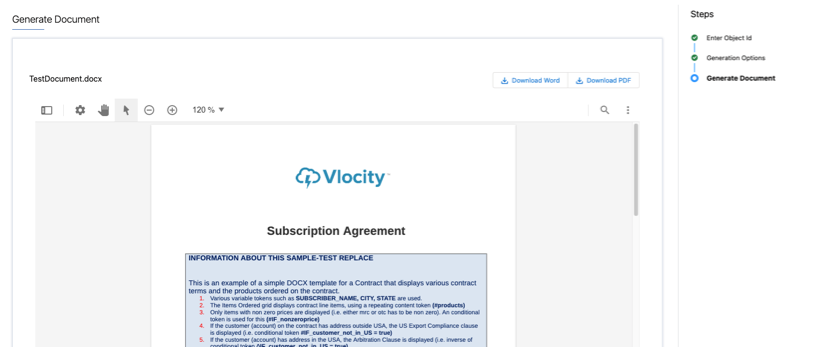 The generated document.