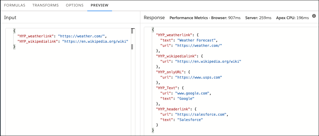 The PREVIEW tab where the mapping you provided is executed.