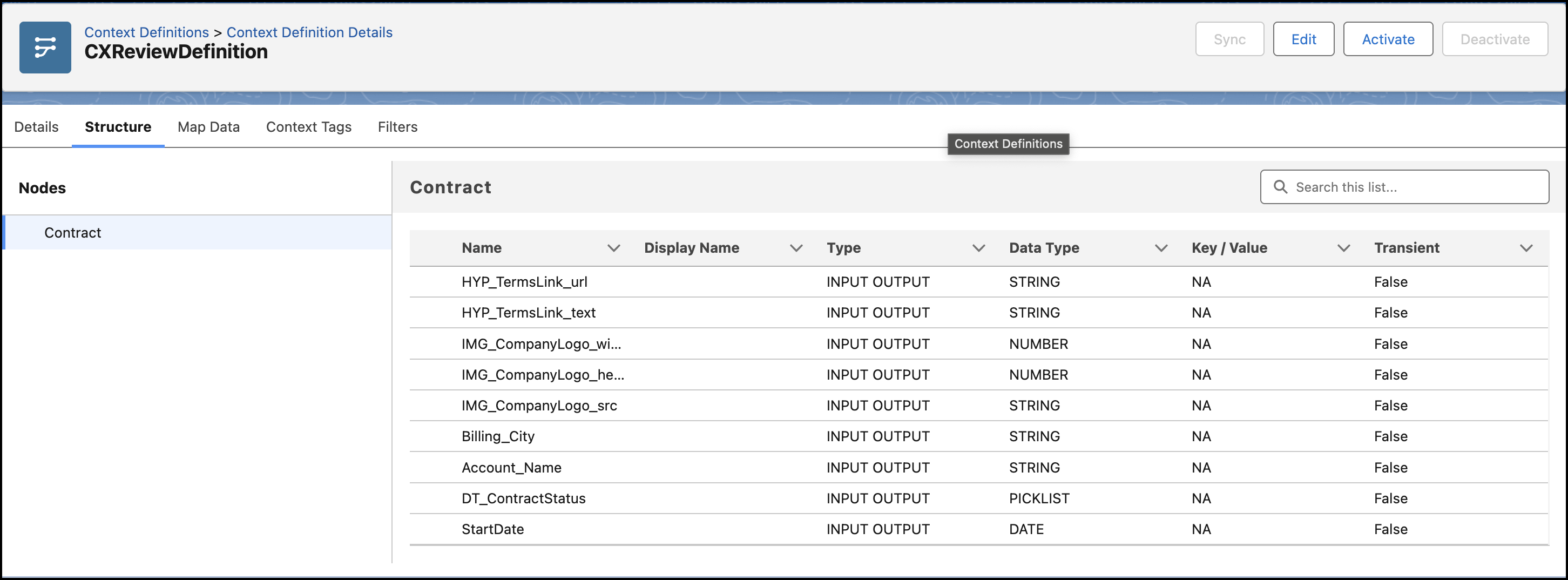Context mapping to generate a contract document.