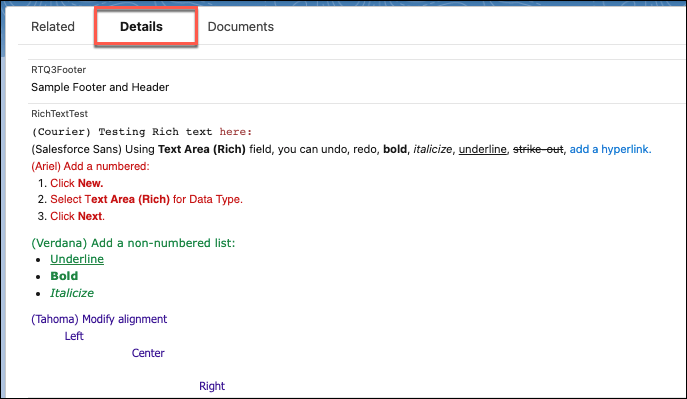 Details tab of the object.