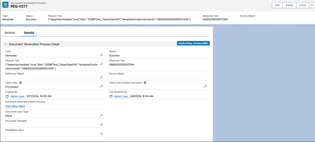 Document Generation Request Assigned to a Document Generation Batch Process