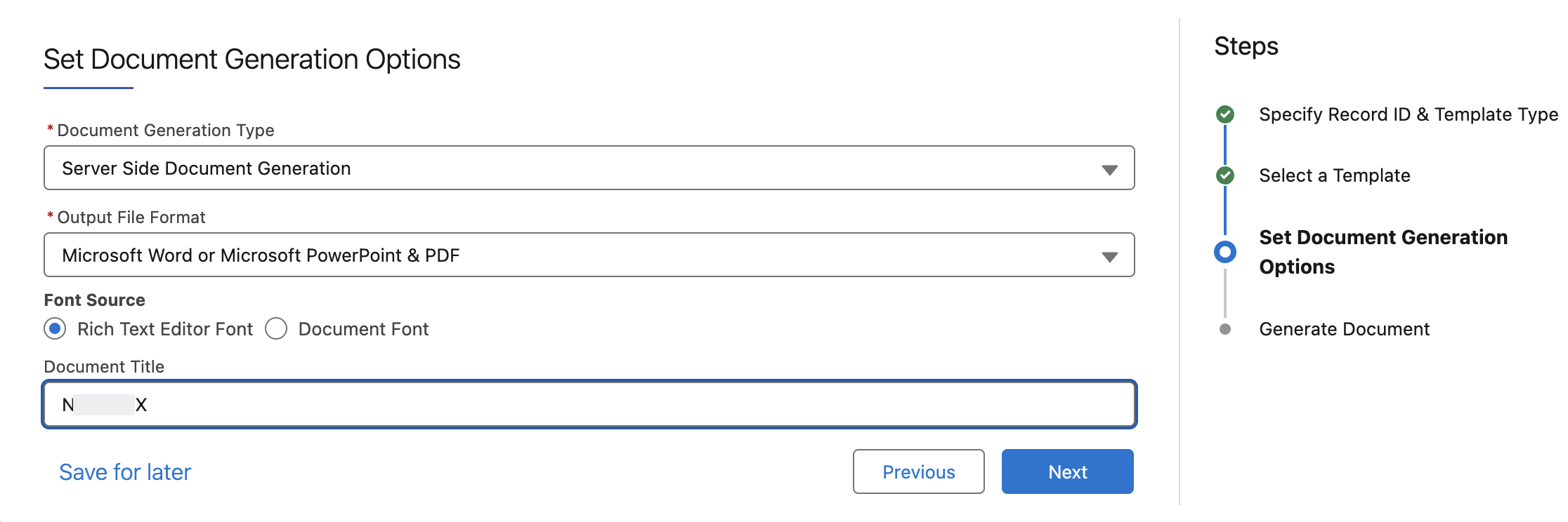 Set Document Generation Options