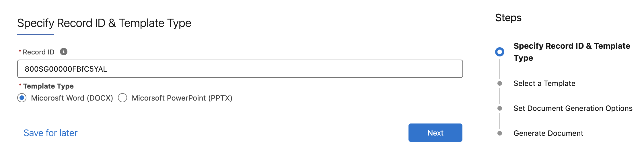 Specify Record ID & Template Type
