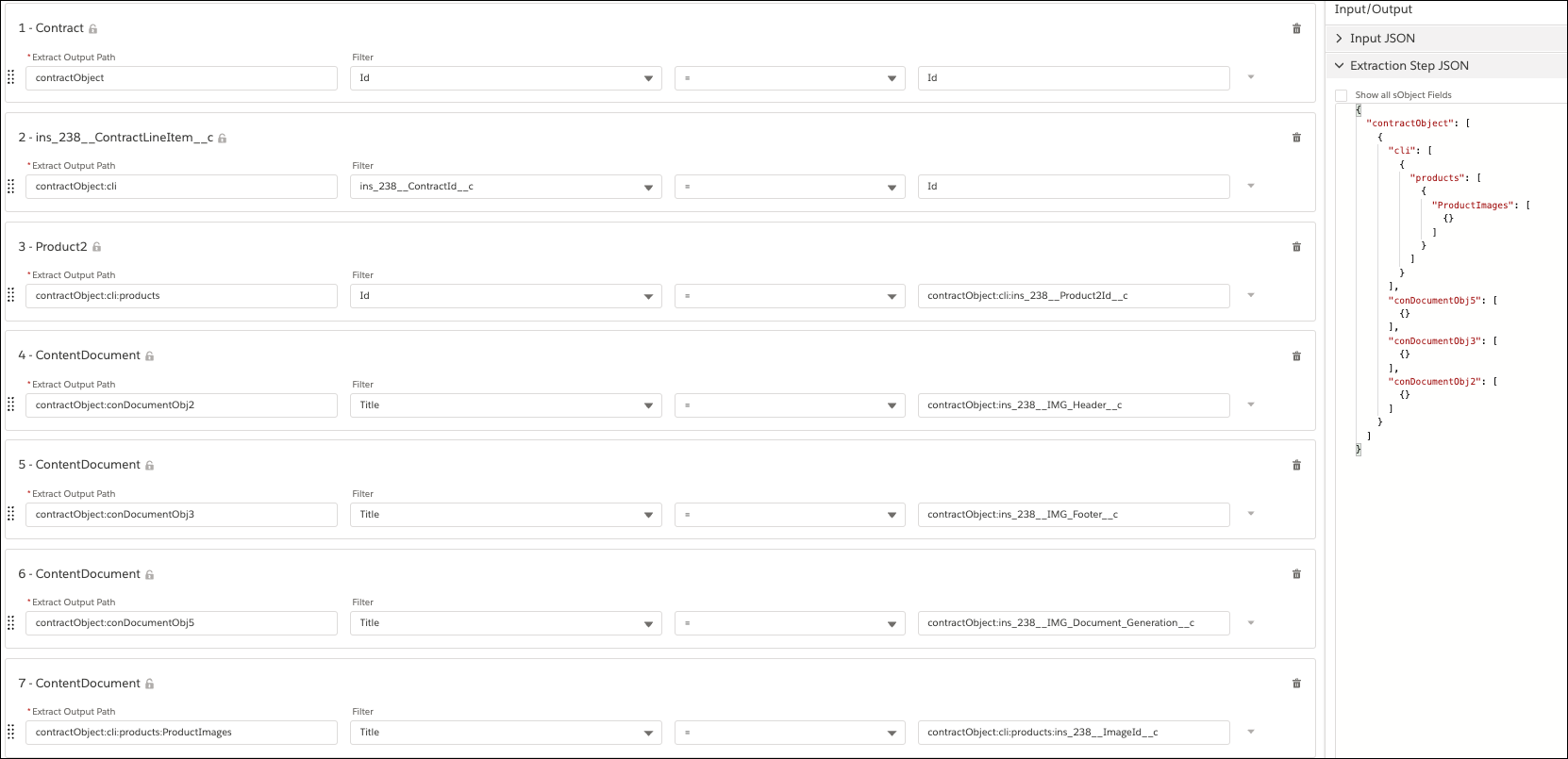 The EXTRACT tab of the Data Mapper Extract where we specified the objects to be queried in the Extract Output Path and the filters to be used for the extraction