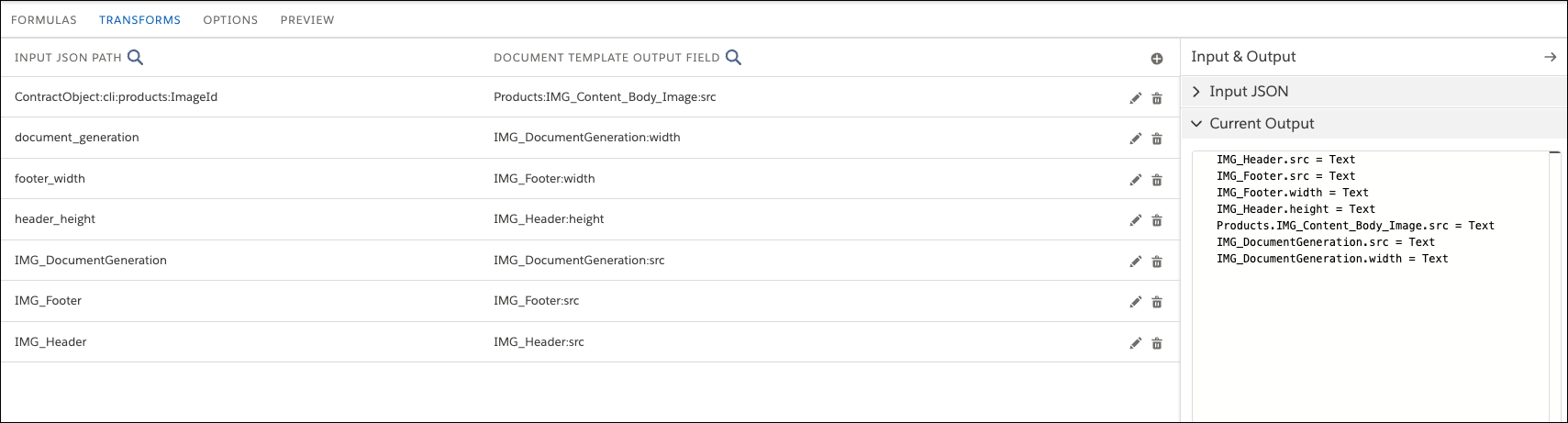The populated TRANSFORM tab