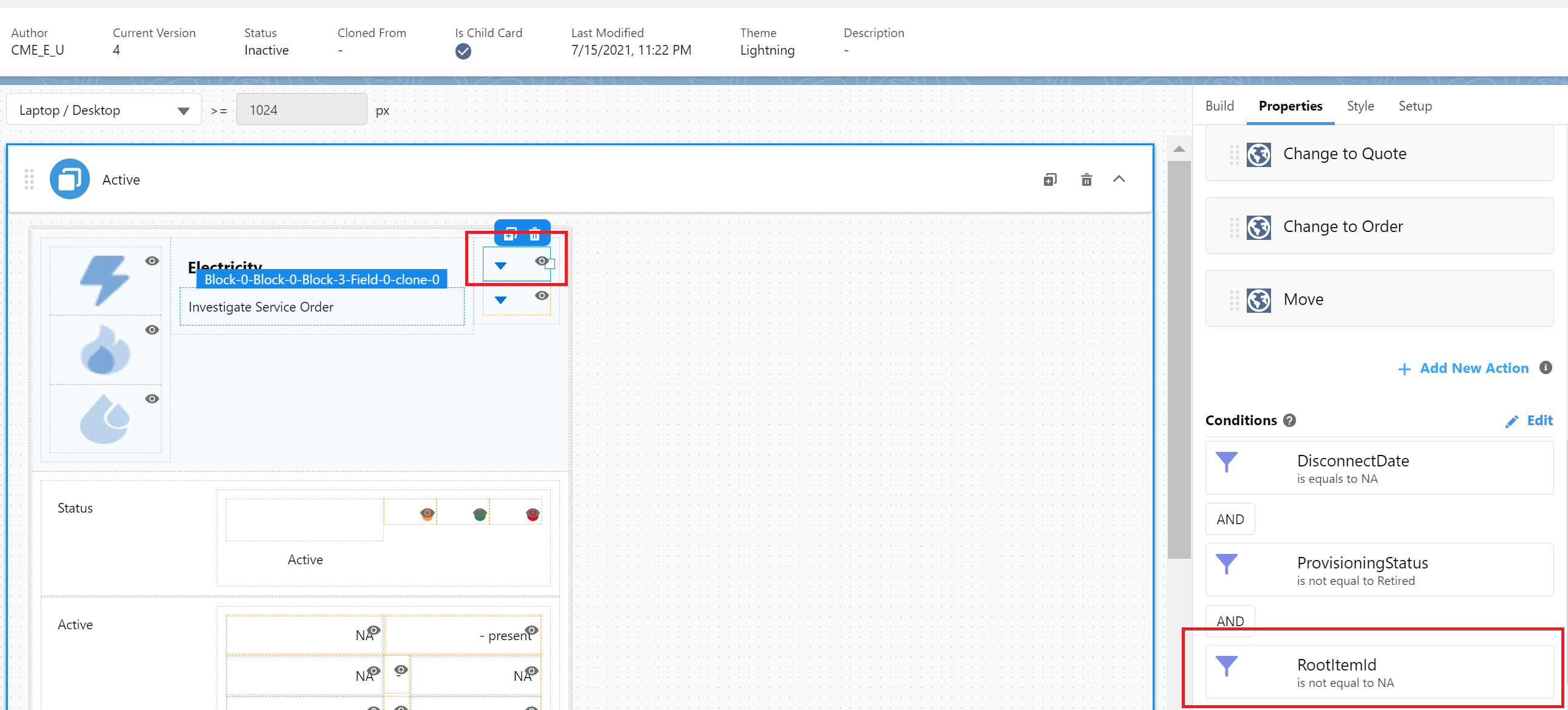 Configure the Energy and Utilities action menu.