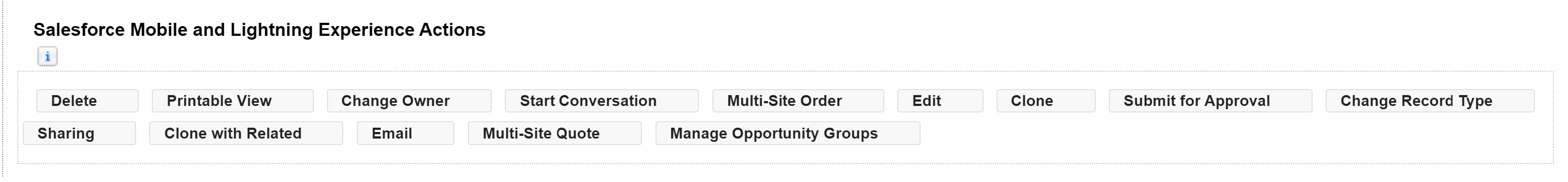 Manage Opportunity Groups placed under Salesforce Mobile and Lightning Experience Actions