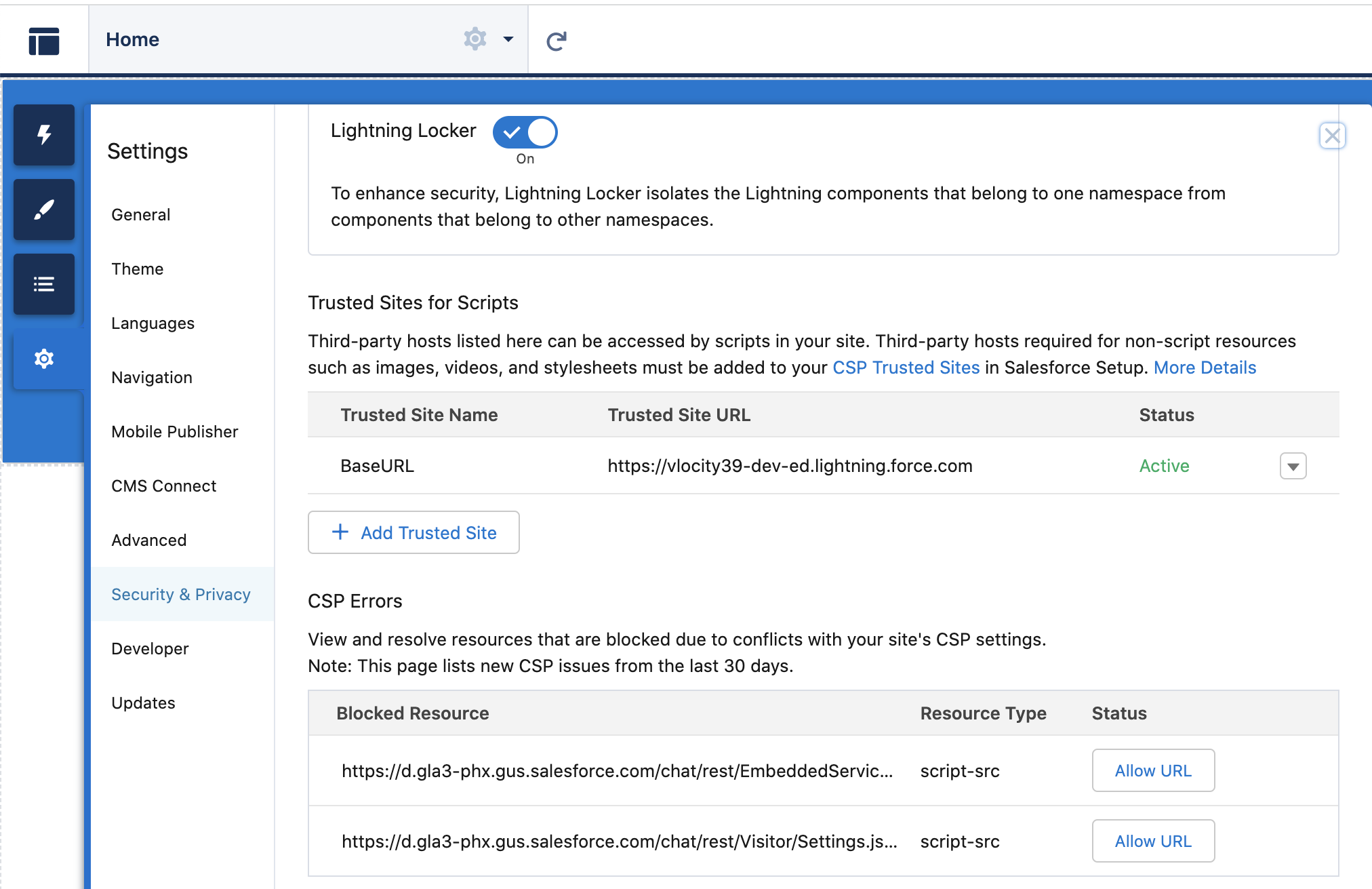 CSP Errors under Security & Privacy