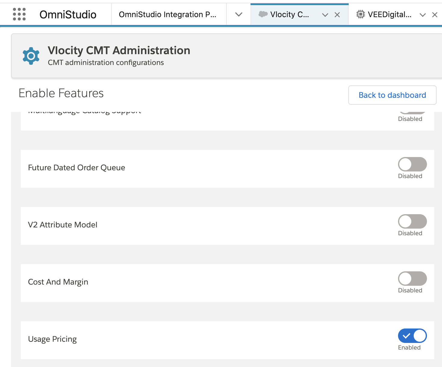 Disable V2 Attribute Model and enable Usage Pricing