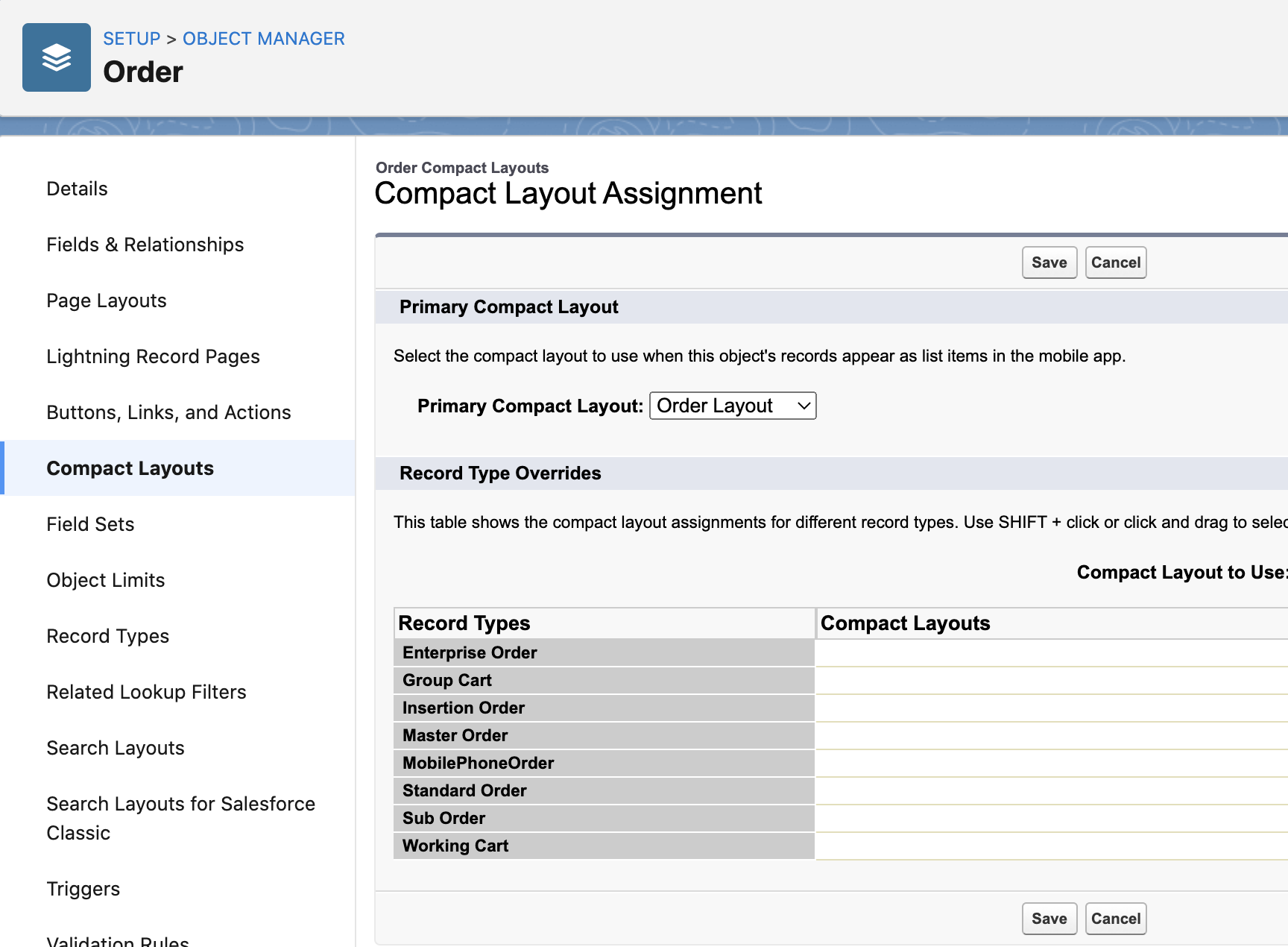 Primary Compact Layout in the Object Manager