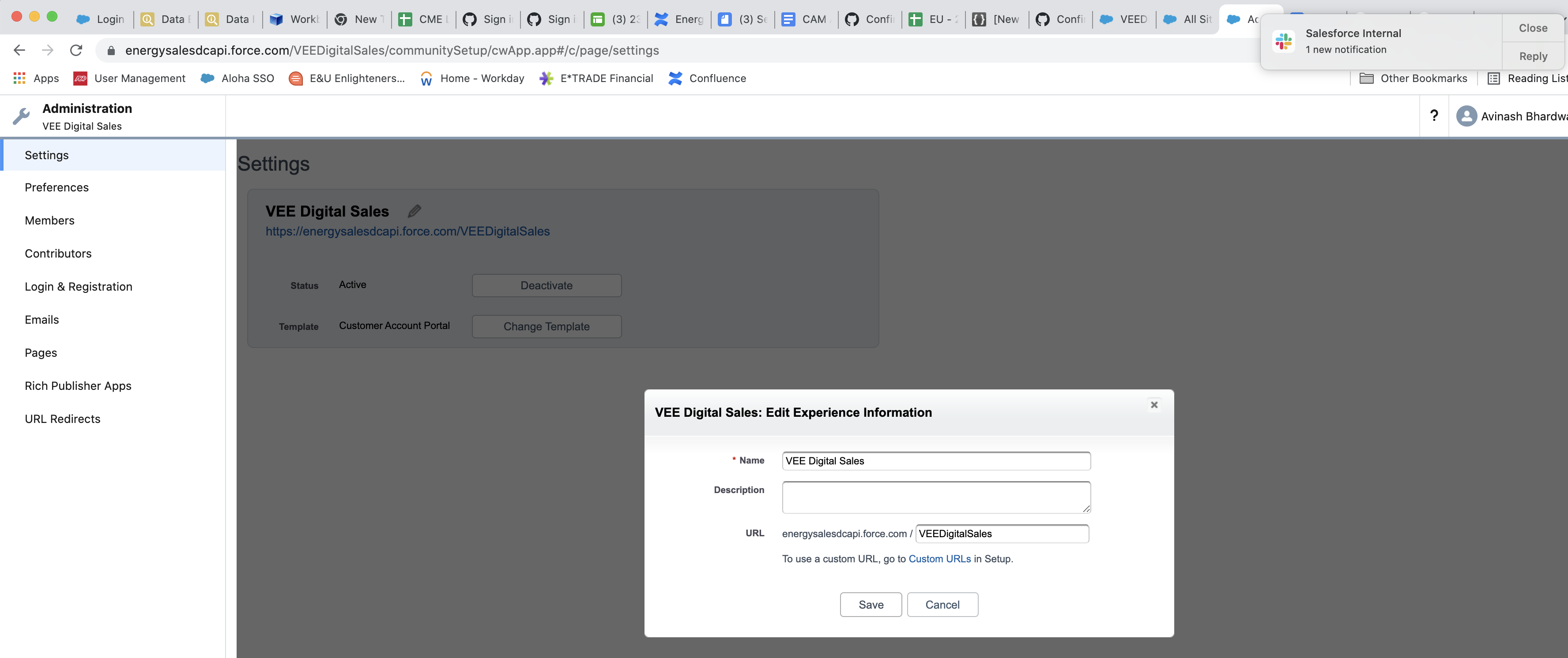 Add URL text in the Edit Experience Information window