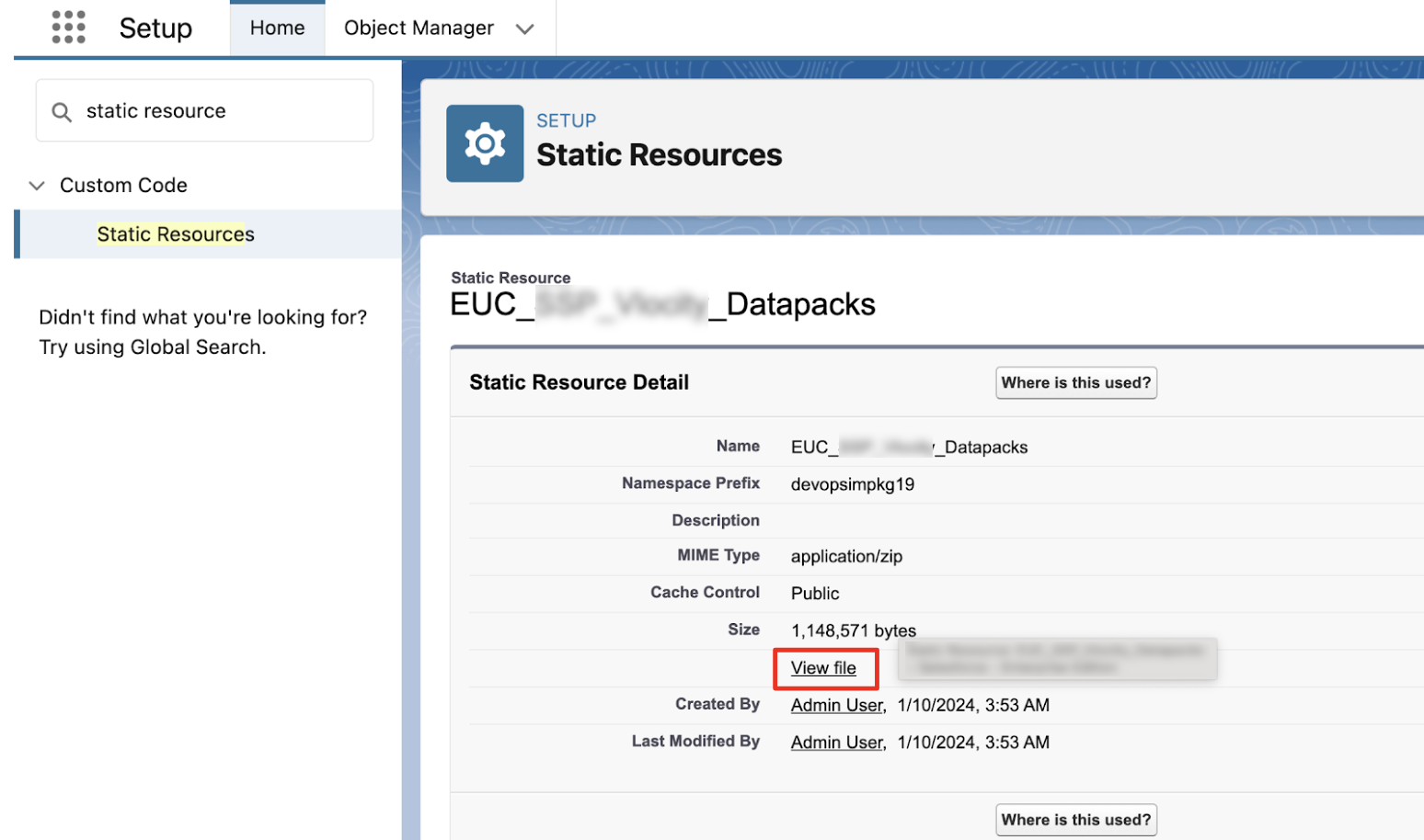 Click View file to download static resources