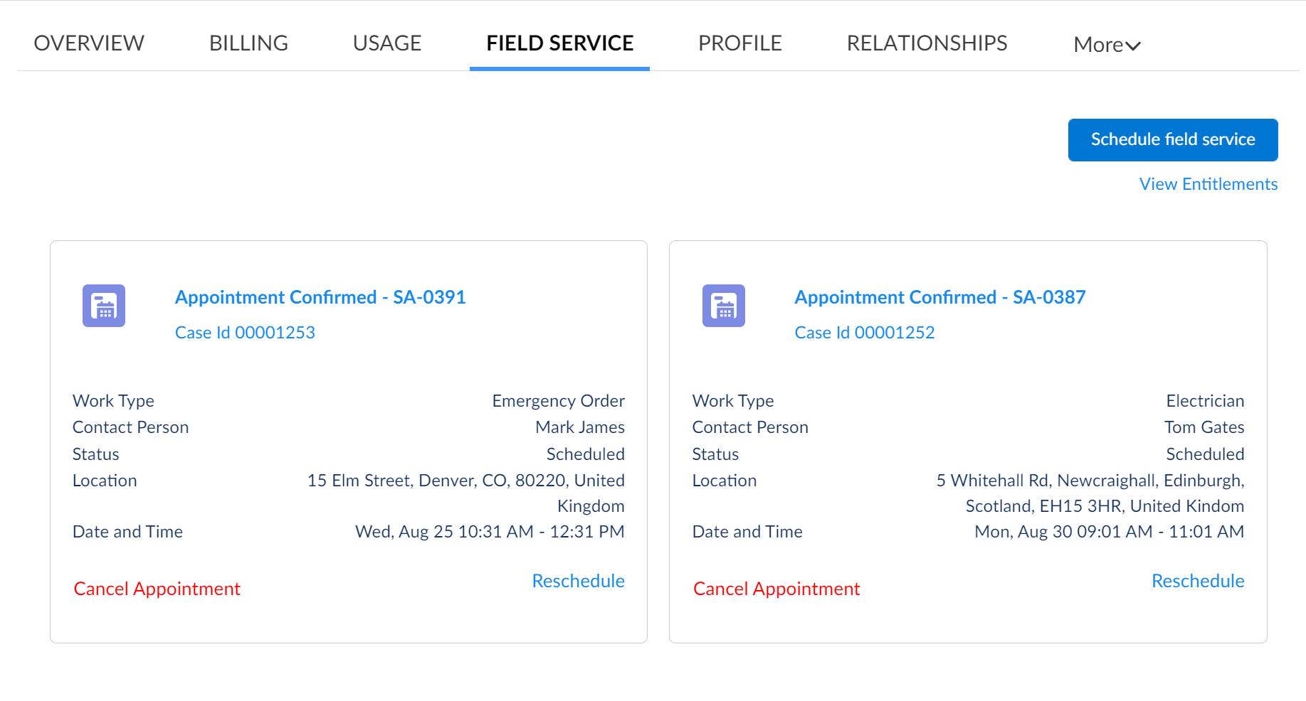 View your open service appointments.