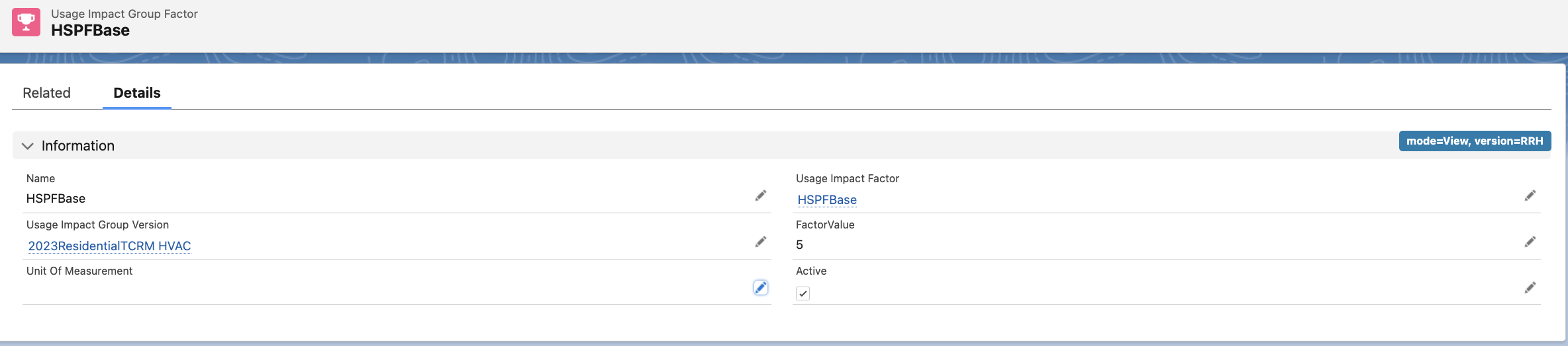 HSPFBase - A Usage Impact Group Factor object