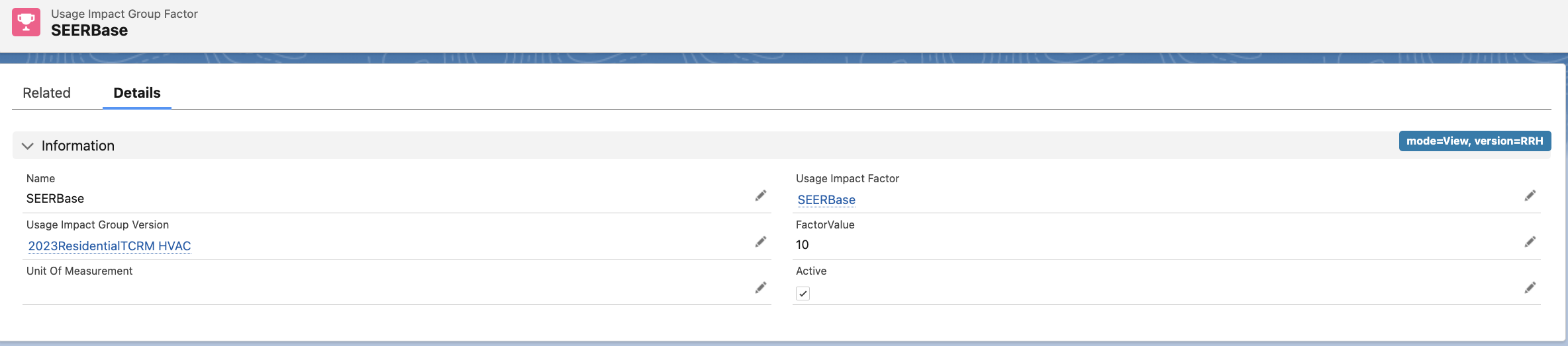 SEERBase - A Usage Impact Group Factor object