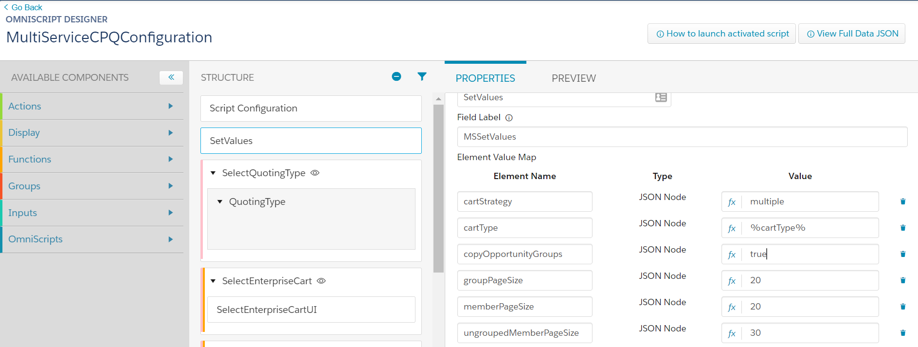 Multi Service CPQ Configuration options