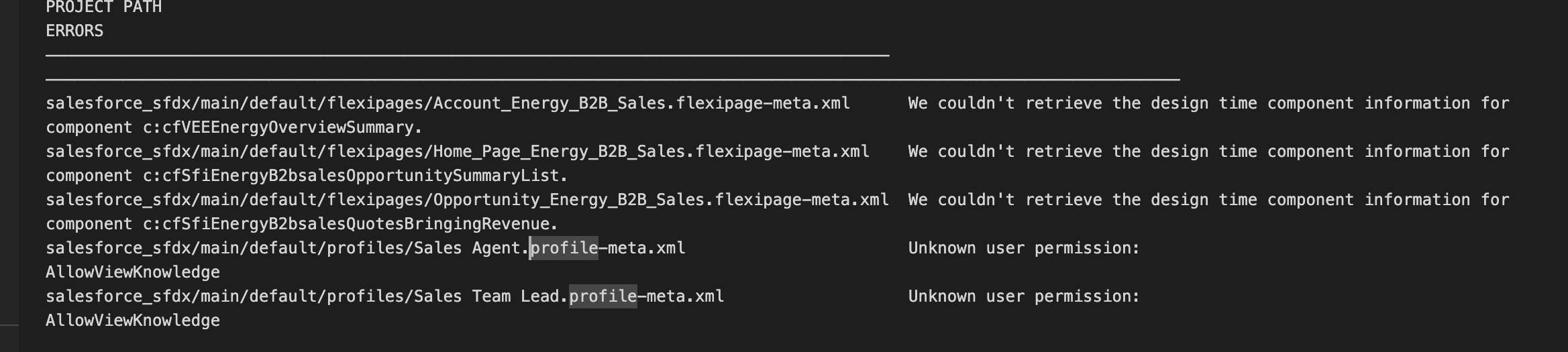 Error messages while deploying Flexipages through Visual Studio Code
